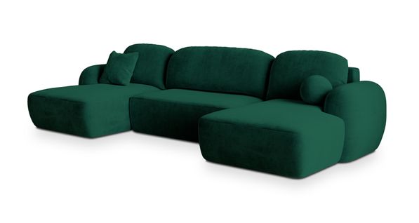 Canapé D'angle Savona Vert Sapin En Peluche Avec Fonction De Couchage
