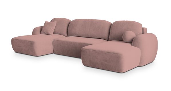 Canapé D'angle Savona Rose En Peluche Avec Fonction De Couchage