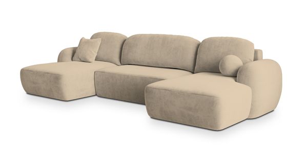 Canapé D'angle Savona Beige En Peluche Avec Fonction De Couchage