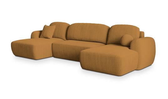 Canapé D'angle Savona Jaune En Velours Côtelé Avec Fonction De Couchage