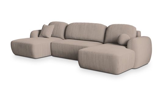 Canapé D'angle Savona Beige En Velours Côtelé Avec Fonction De Couchage