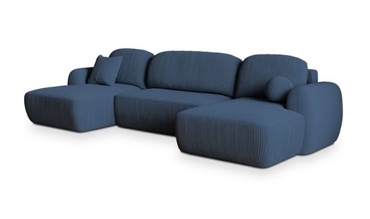 Canapé D'angle Savona Bleu En Velours Côtelé Avec Fonction De Couchage