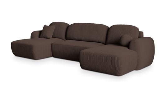 Canapé D'angle Savona Marron En Velours Côtelé Avec Fonction De Couchage