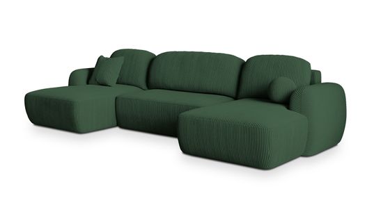 Canapé D'angle Savona Vert En Velours Côtelé Avec Fonction De Couchage