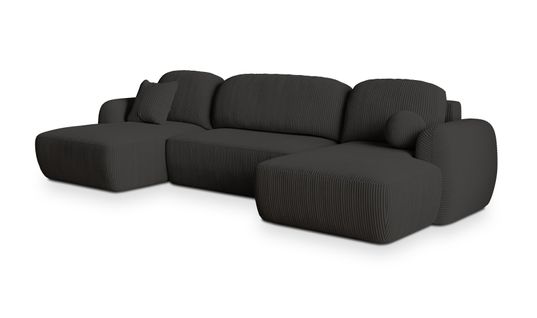 Canapé D'angle Savona Noir En Velours Côtelé Avec Fonction De Couchage