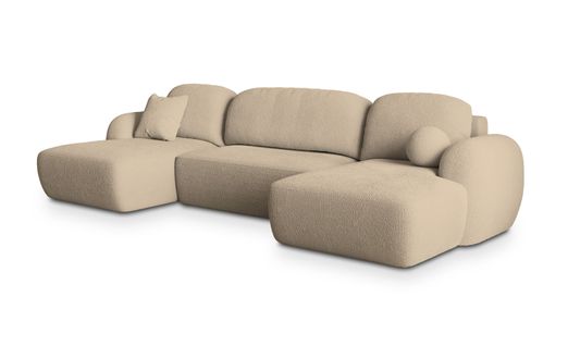 Canapé D'angle Savona Crème En Bouclé Avec Fonction De Couchage