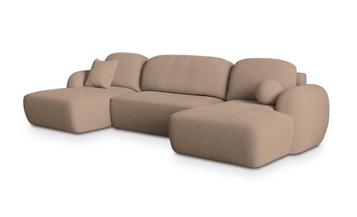 Canapé D'angle Savona Beige En Bouclé Avec Fonction De Couchage