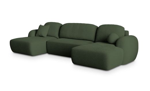 Canapé D'angle Savona Vert En Bouclé Avec Fonction De Couchage