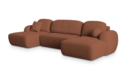 Canapé D'angle Savona Terracotta En Bouclé Avec Fonction De Couchage