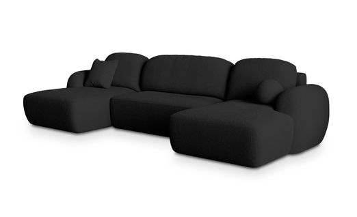 Canapé D'angle Savona Noir En Bouclé Avec Fonction De Couchage