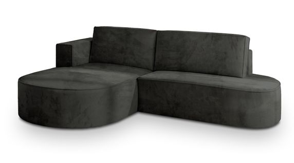 Canapé D'angle Cortio Noir En Velours Avec Fonction De Couchage