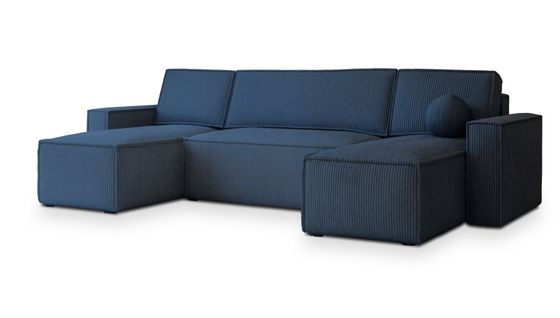 Canapé D'angle Pesano Bleu En Velours Côtelé Avec Fonction De Couchage