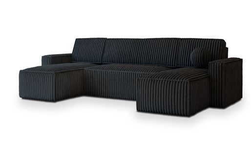 Canapé D'angle Pesano Noir En Velours Côtelé Avec Fonction De Couchage