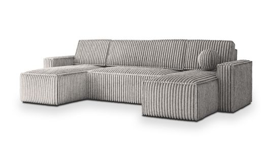 Canapé D'angle Pesano Gris Clair En Velours Côtelé Avec Fonction De Couchage