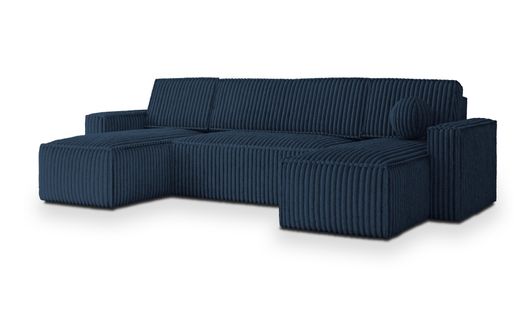 Canapé D'angle Pesano Bleu En Velours Côtelé Avec Fonction De Couchage