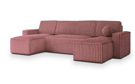 Canapé D'angle Pesano Rose En Velours Côtelé Avec Fonction De Couchage