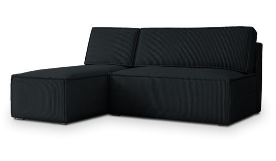 Canapé D'angle Briso Noir En Velours Côtelé Avec Fonction De Couchage