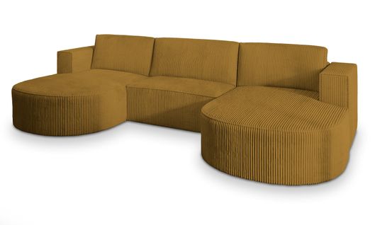 Canapé D'angle Vezzo Jaune En Velours Côtelé Avec Fonction De Couchage