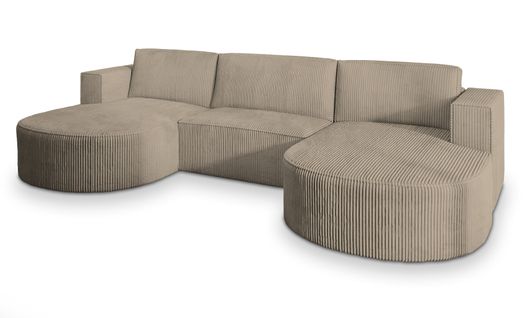 Canapé D'angle Vezzo Beige En Velours Côtelé Avec Fonction De Couchage