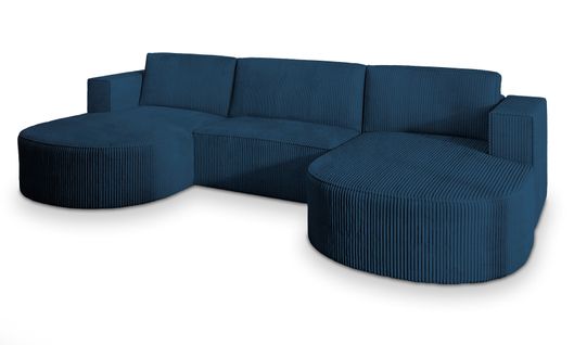 Canapé D'angle Vezzo Bleu En Velours Côtelé Avec Fonction De Couchage