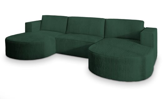 Canapé D'angle Vezzo Vert En Velours Côtelé Avec Fonction De Couchage