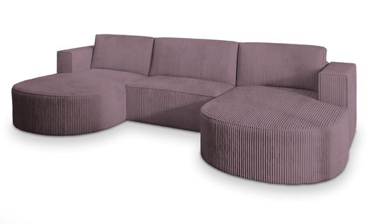 Canapé D'angle Vezzo Violet En Velours Côtelé Avec Fonction De Couchage