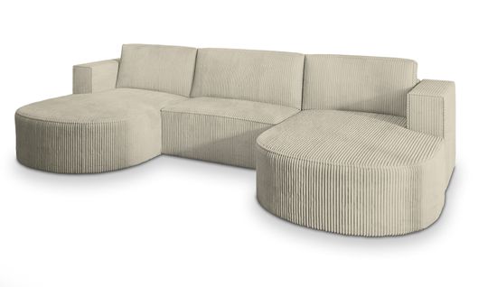 Canapé D'angle Vezzo Crème En Velours Côtelé Avec Fonction De Couchage