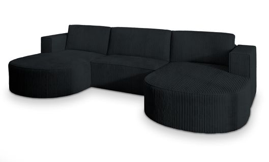 Canapé D'angle Vezzo Noir En Velours Côtelé Avec Fonction De Couchage