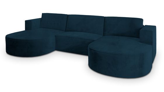 Canapé D'angle Vezzo Bleu En Velours Avec Fonction De Couchage