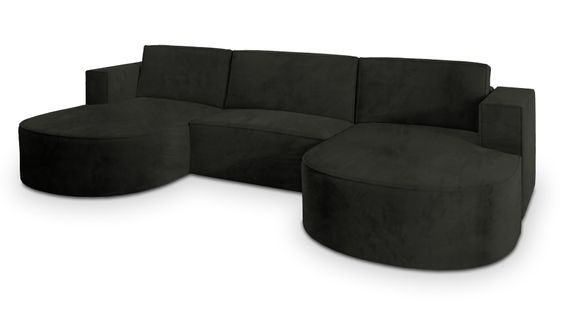 Canapé D'angle Vezzo Noir En Velours Avec Fonction De Couchage