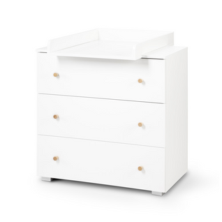 Karolina Commode Bébé Avec Plan à Langer Amovible Et 3 Tiroirs    Blanc / Pin