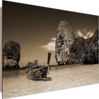 Tableau Bateau Coloré De Bois Au Bord De La Mer 1 60 X 40 Cm Marron