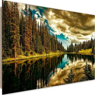 Tableau Bois Las Lac Alpin 4 60 X 40 Cm Vert
