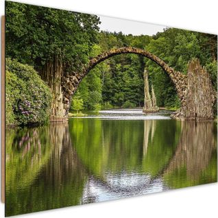 Tableau Pont En Arc De Bois Sur Le Lac 90 X 60 Cm Vert