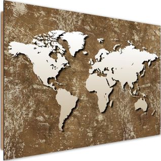 Tableau Bois Ancienne Carte Du Monde Rétro 120 X 80 Cm Marron