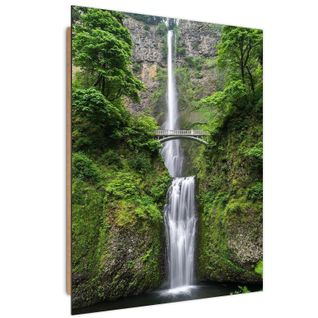 Tableau Pont De Bois Au-dessus De La Cascade 40 X 60 Cm Vert