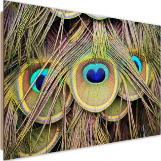 Tableau Plumes De Paon Bois 60 X 40 Cm Vert