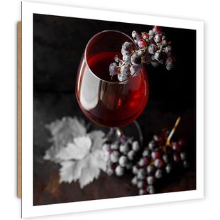 Tableau Bois Verre De Vin Et Raisins 2 50 X 50 Cm Rouge