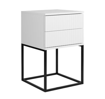 Table De Chevet Novea Blanc 40 Cm Table De Nuit Avec 2 Tiroirs Et Pieds Noir En Metal