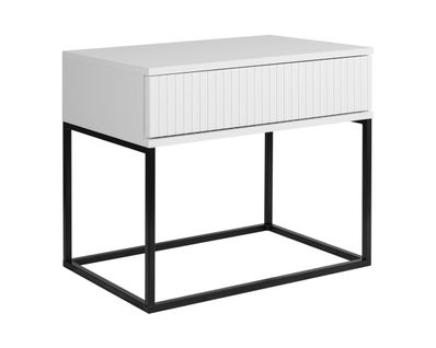 Table De Chevet Marvea Blanc 60 Cm Table De Nuit Avec Un Tiroir Et Pieds Noir En Metal