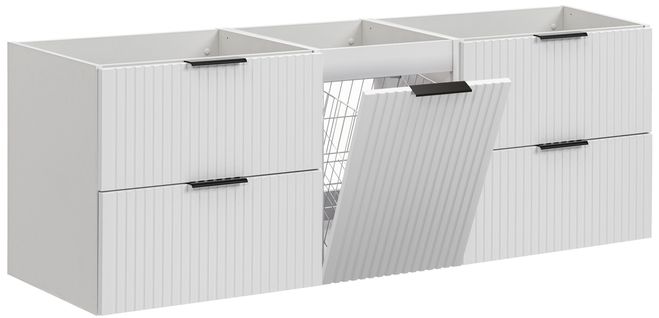 Meuble Suspendu Sous Vasque Avec Panier à Linge Adel Blanc 160 Cm