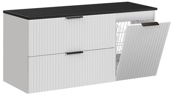 Meuble Suspendu Sous Vasque Adel Blanc 120 Cm Avec Panier à Linge Et Plan Noir