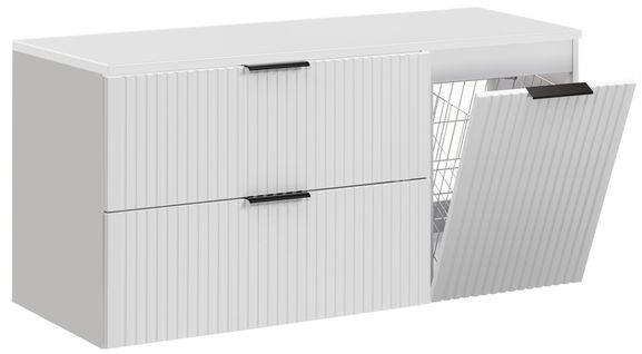 Meuble Suspendu Sous Vasque Adel Blanc 120 Cm Avec Panier à Linge Et Plan