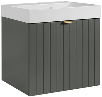 Meuble Vasque Suspendu Harmo 50 Cm Avec Vasque Encastrée En Résine Façade Rainuré Vert