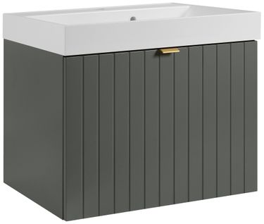 Meuble Vasque Suspendu Harmo 60 Cm Avec Vasque Encastrée En Résine Façade Rainuré Vert