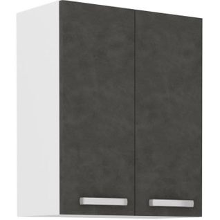 Meuble Haut 2 Portes Battantes - Gris Mat - L 60 X P 31,6 X H 72 Cm - Lassen