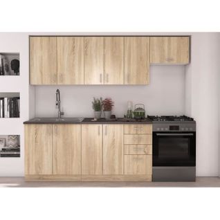 Sara Cuisine Complete Modulable - 7 Éléments - Décor Chene Sonoma - L 240 Cm