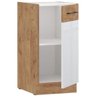 Rock - Meuble Haut - Mélaminé Chêne Lancelot Et Blanc Brillant - 40 Cm - 1 Porte Battante
