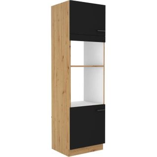 Colonne Four Micro-ondes - Modena - 60 Cm - 2 Portes - Chêne Artisan Et Noir Mat - Cuisinier