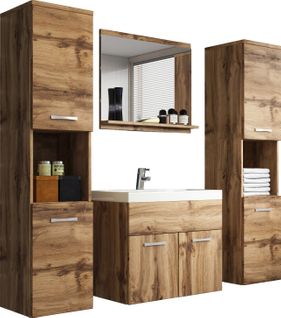 Salle De Bain Suspendue Lavabo Miroir + 2 Colonnes Wotan Mat